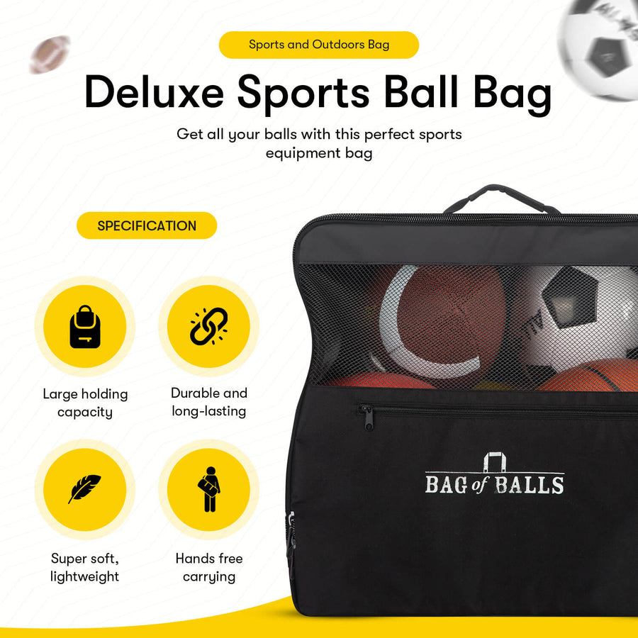 Complete Sports Ball Set w/ Carrying Bag - Soccer, Football, Basketball, Volleyball, Dodgeball, and Pump - Easy Play Sports and Outdoors